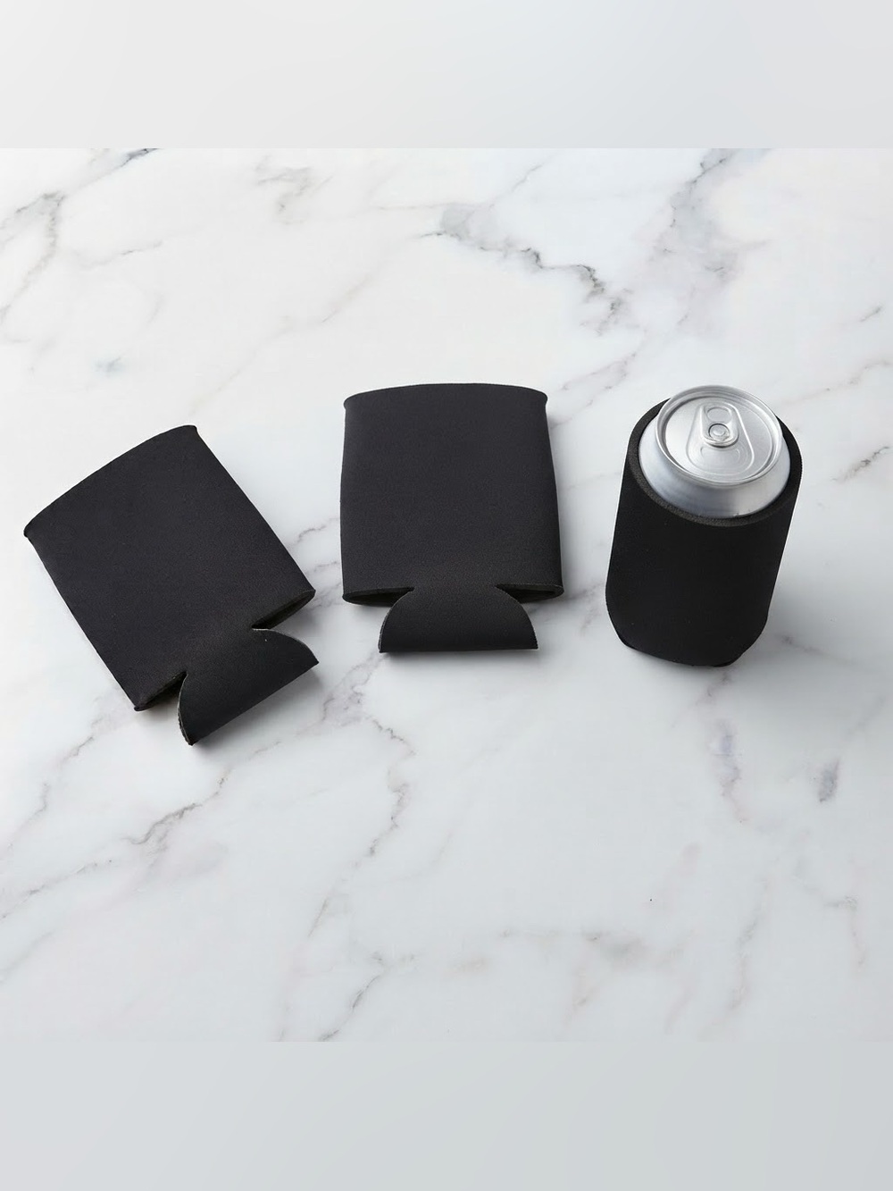Set Of 3 Solid Black Neoprene Can Coolers Drink Sleeves Blank Beer Soda Coozies